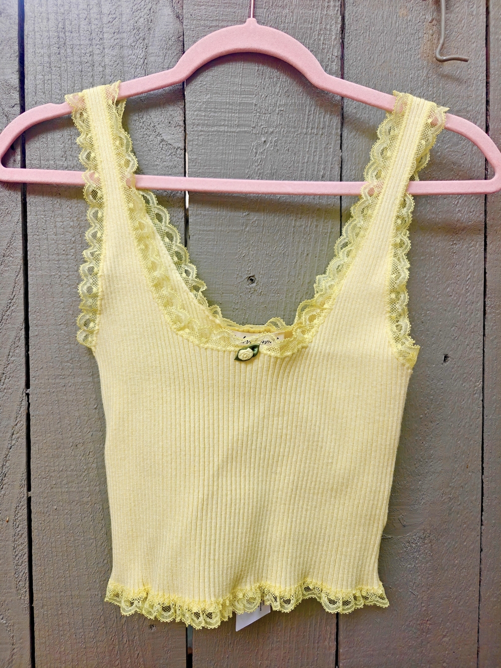 For Love And Lemons Yellow Lace-Trim Ribbed Bandeau Tank